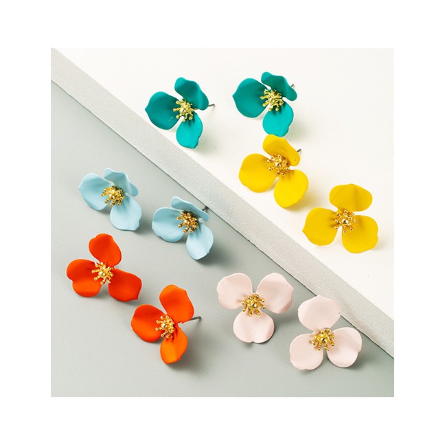 LRC Anting Tusuk Fashion Flower Alloy Spray Paint Earrings P59667