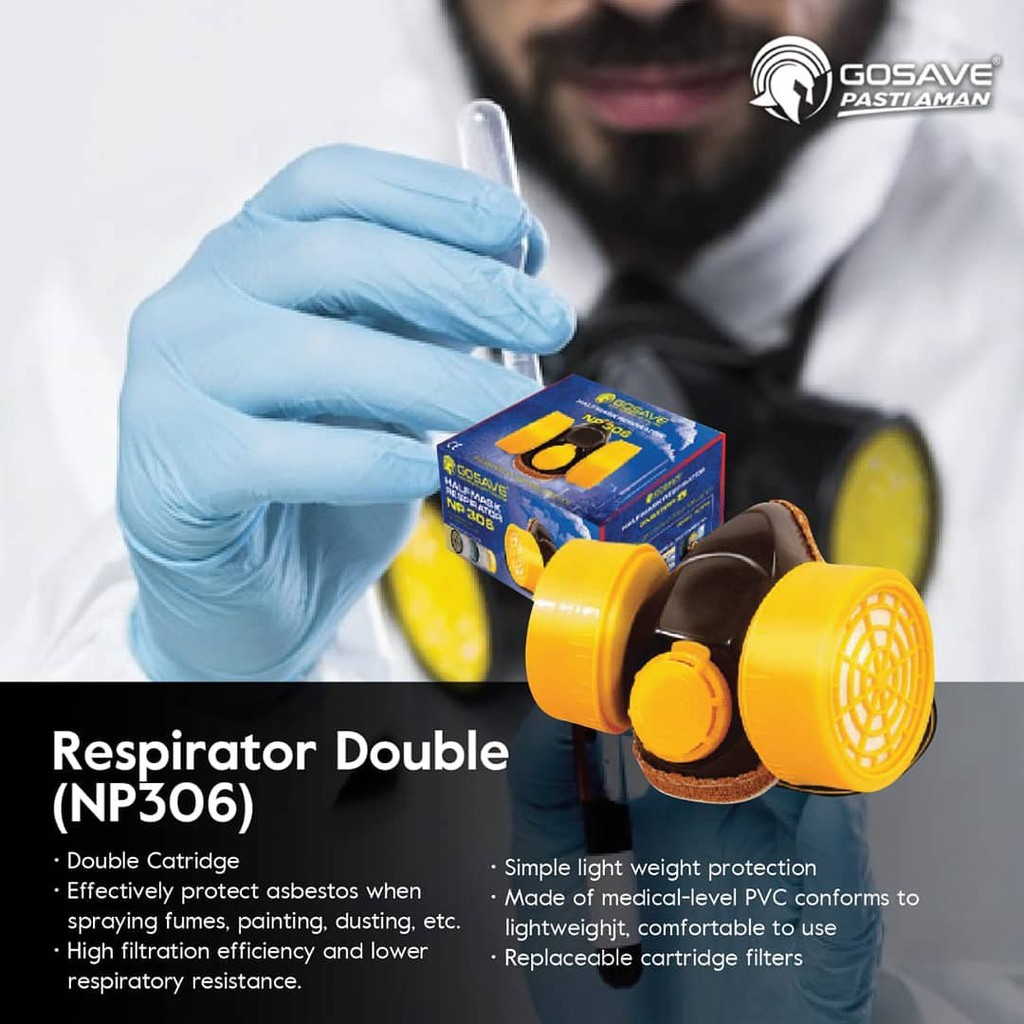 MASKER RESPIRATOR DOUBLE HALF MASK NP 306 DENGAN FILTER 2 PCS RC203