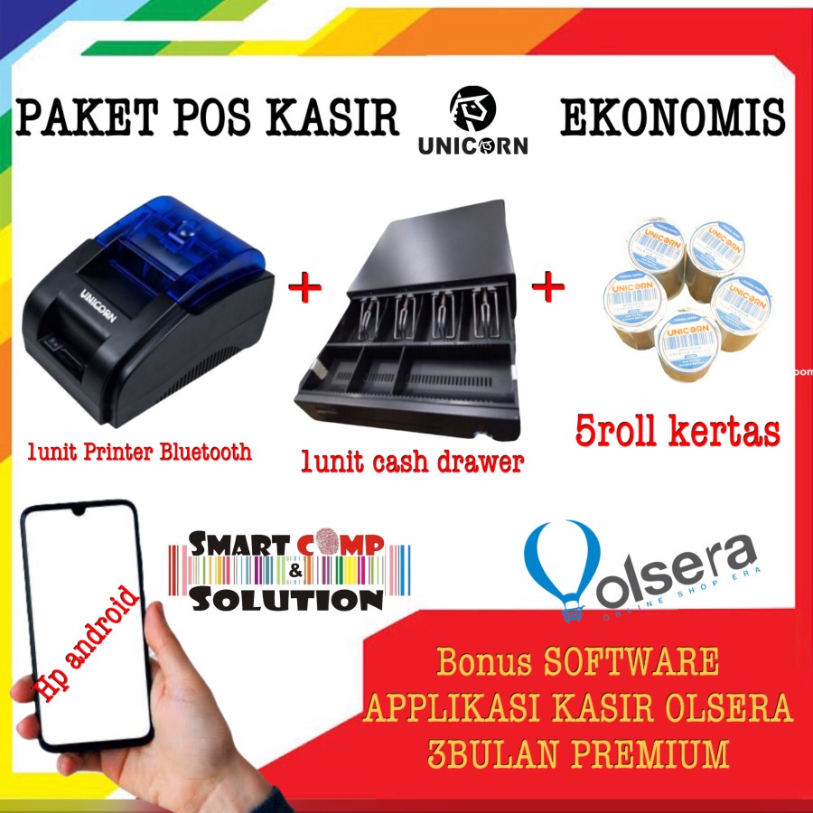 PAKET RESTORAN KASIR ANDROID (Cash drawer, Printer Bluetooth, Kertas Struk)