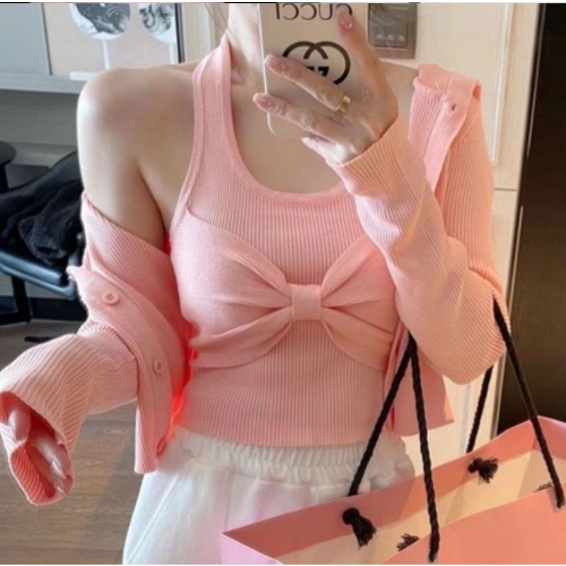 MDLV ~ V8 BOA KNITTED SET (2PCS) TOP + OUTER RAJUT PREMIUM ATASAN RAJUT IMPORT FASHION IMPORT WANITA