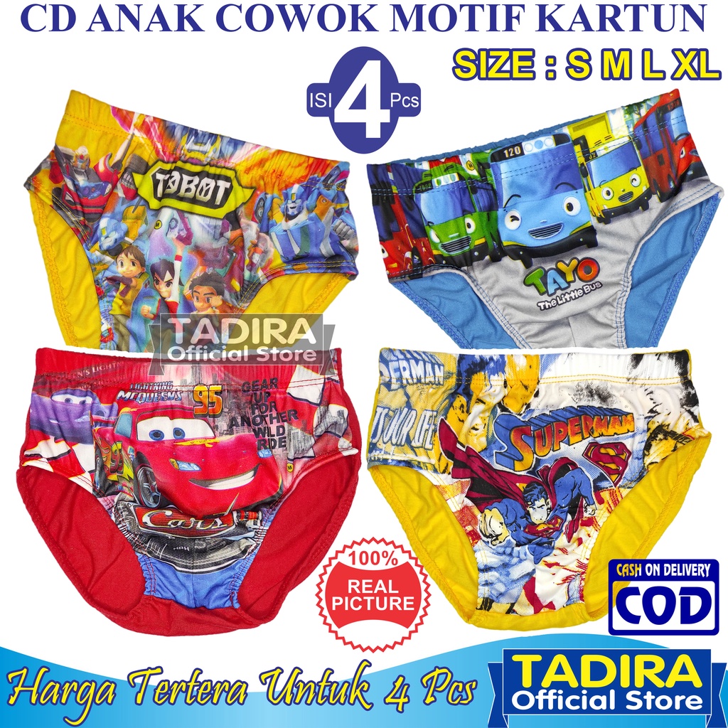 4 Pcs Celana Dalam Anak Laki Laki Usia 1-9 Tahun Motif Gambar Kartun Multiwarna TADIRA Store