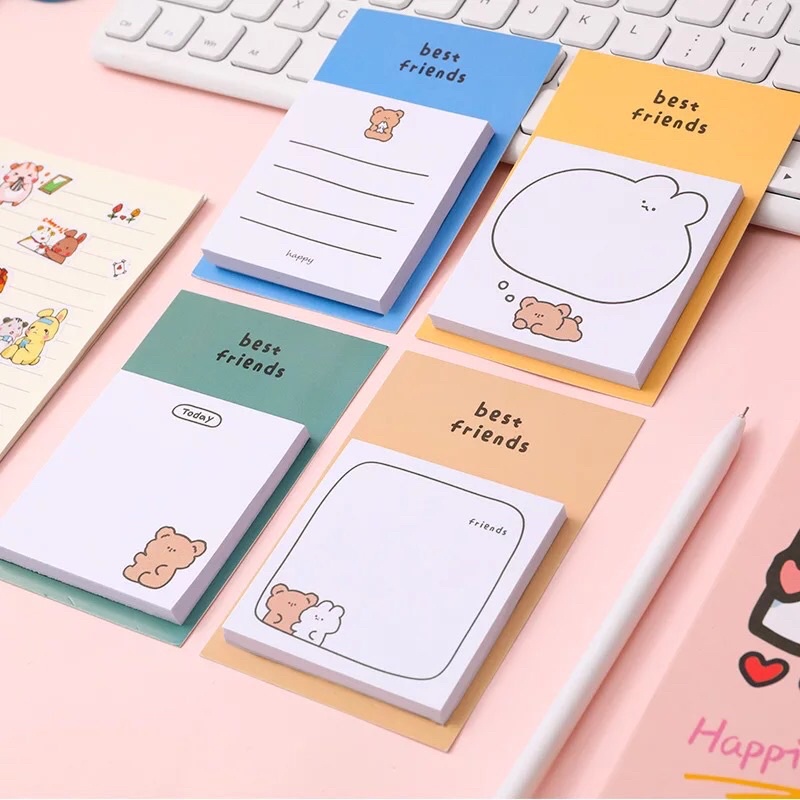 BEST FRIENDS SIMPLE STICKY MEMO INDEKS PAD BUKU CATATAN TEMPEL DINDING AESTHETIC FANCY MIX CUTE LUCU KARAKTER KARTUN HEWAN PASTEL KELINCI BERUANG ORGANIZER GRID IMPOR DESAIN ANAK PEREMPUAN MOTIF REMAJA CEWEK KOREA KAWAII PINK BOOKMARK KECIL