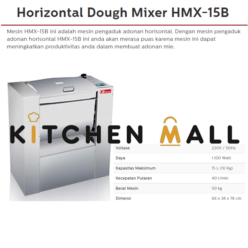 FOMAC HMX-15B Horizontal Dough Mixer (Mixer Adonan Horizontal) - Mixer