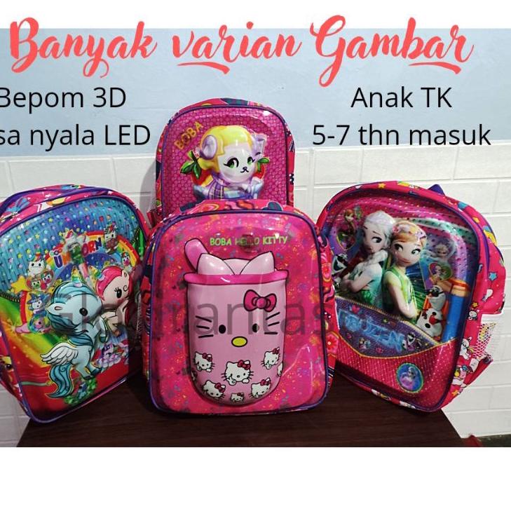 KODEM2y2X--Tas anak sekolah TK boba / ukuran TK cewe perempuan /tas / / tas lampu led / bepom 3d bis