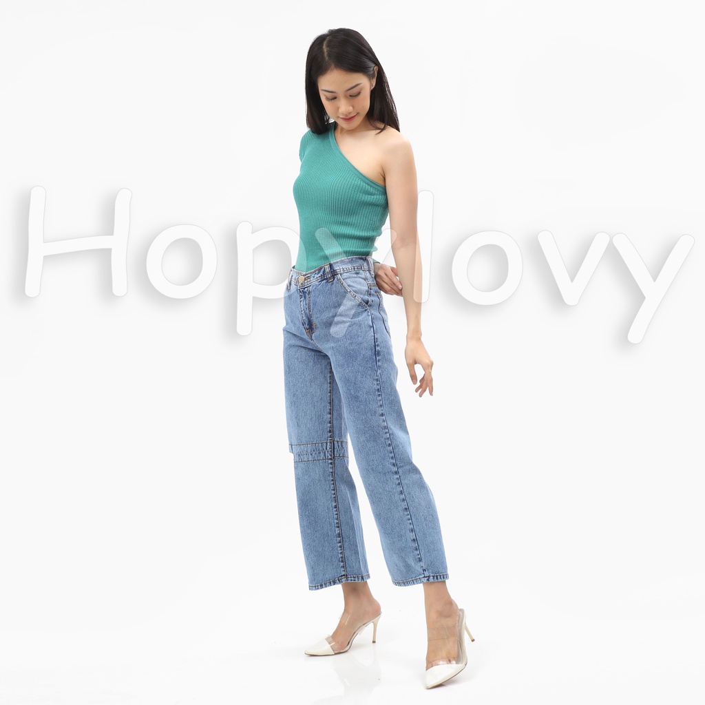 HOPYLOVY Celana Kulot Wanita Highwaist Boyfriend Jeans BF Sobek Claretta