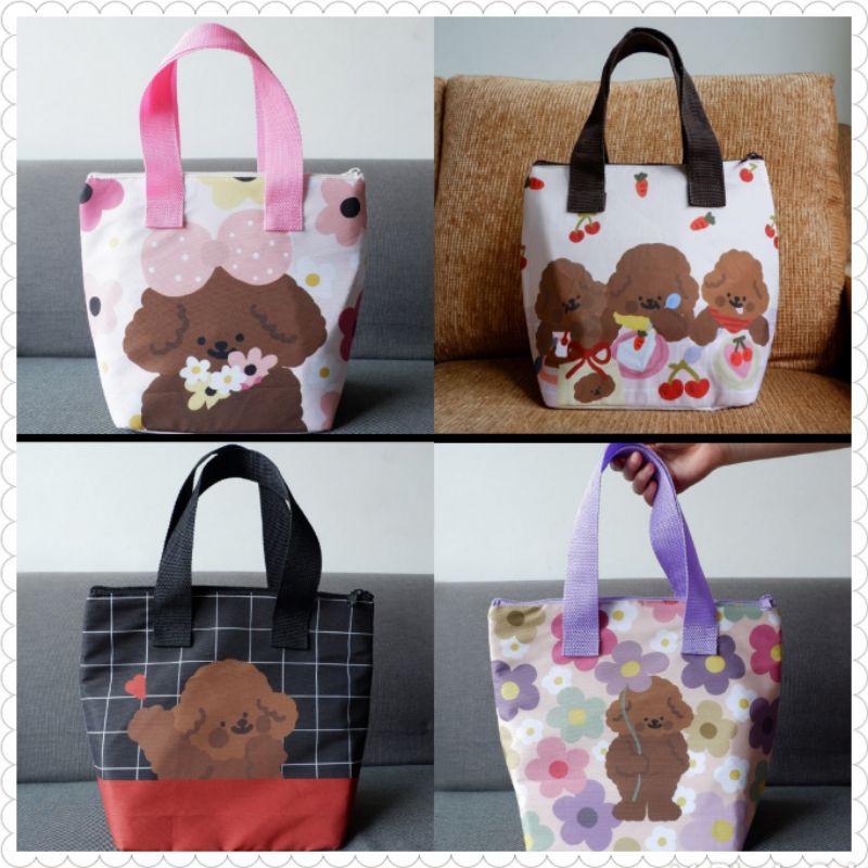 Lunch Bag Kellysandco - Poodle with Pink Bowtie, Poodle and Cake, Flower Umbrella, Poodle with Heart
