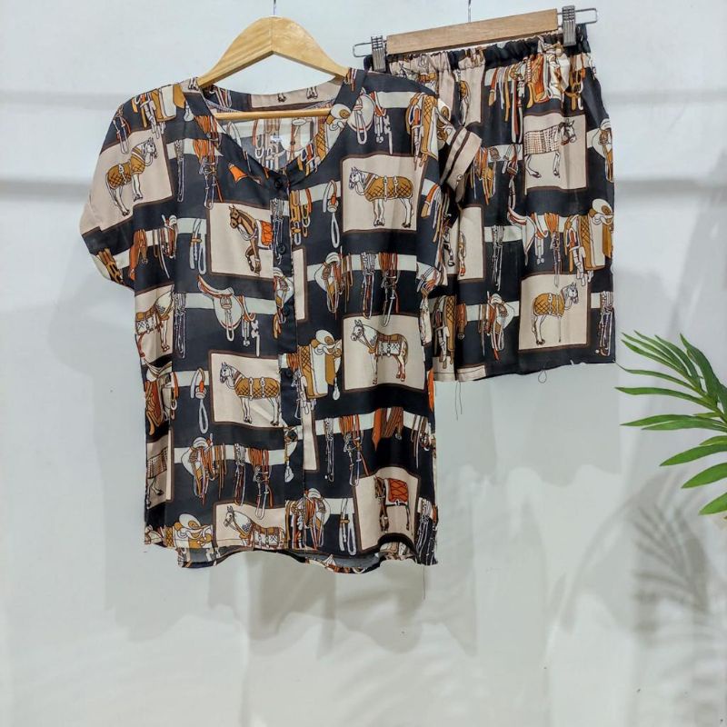 PIYAMA PENDEK RAYON | PIYAMA KANCING | BAJU RUMAHAN MURAH-TB N