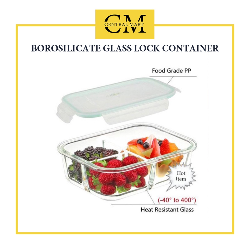 BOROSILICATE GLASS LOCK CONTAINER SEKAT 2 & 3 / GLASSLOCK LUNCH BOX / KOTAK MAKAN
