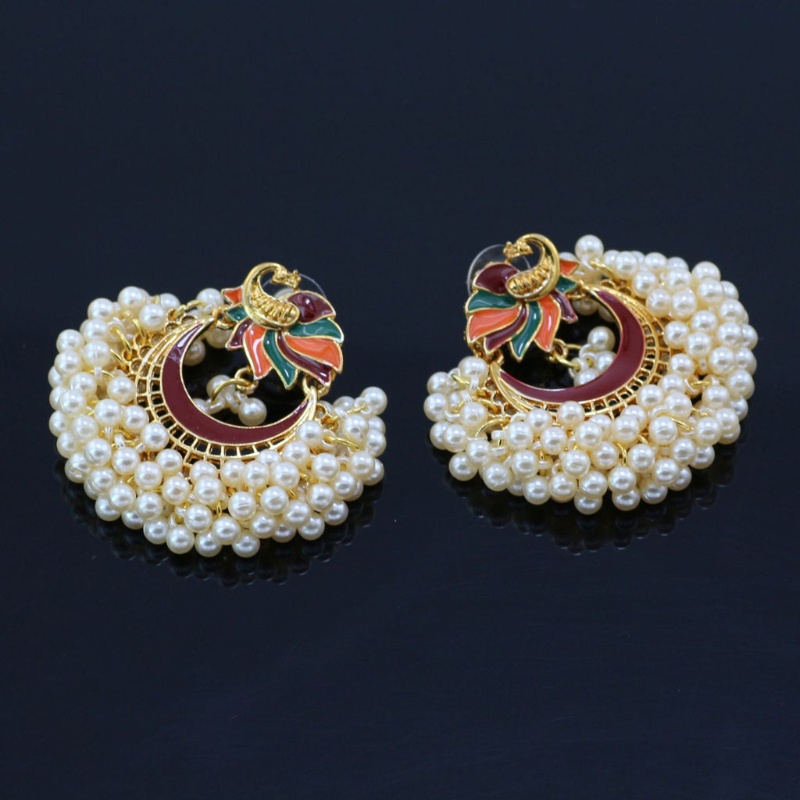 SIY  Bollywood Ethnic Bridal Bride Kundan Earrings Peacock Pearls Jhumka Jhumki Indian Bahubali Drop Earrings Fashion Jewelry