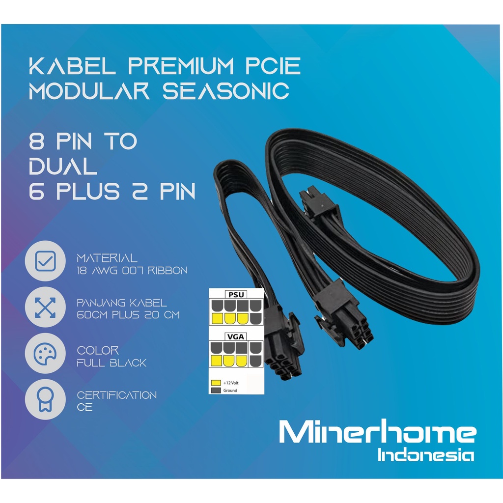 Kabel Premium Modular PCIE Seasonic 8 Pin to 2x 6+2 Pin