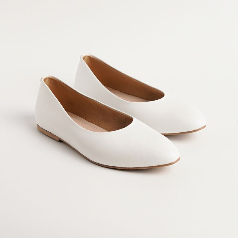 Sepatu Flatshoes Big Size 41-45 / Sepatu Flat Balet Kulit Putih Ukuran Jumbo Besar / Perawat Bidan Dokter, 44