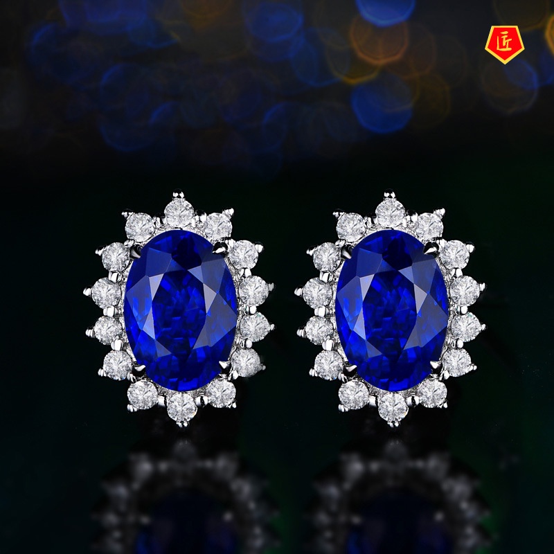 [Ready Stock]Full Diamond Sapphire Necklace Earring Ring Set