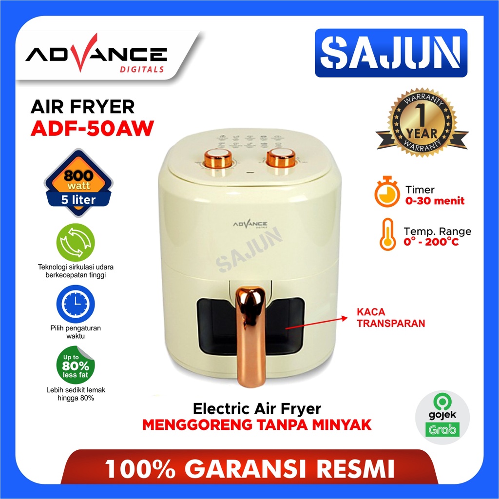 Advance Air Fryer ADF50AW 5Liter Transparan Glass 800 Watt