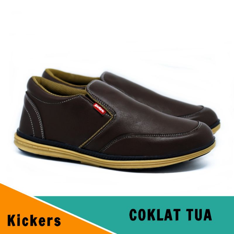 Sepatu Kulit Kickers Pria Slip On Santai Kerja