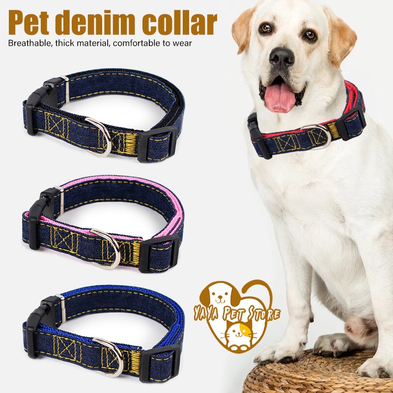 【Yayapet】Kalung Denim Anjing Kucing Untuk Anjing Kucing Peliharaan Pet Collar