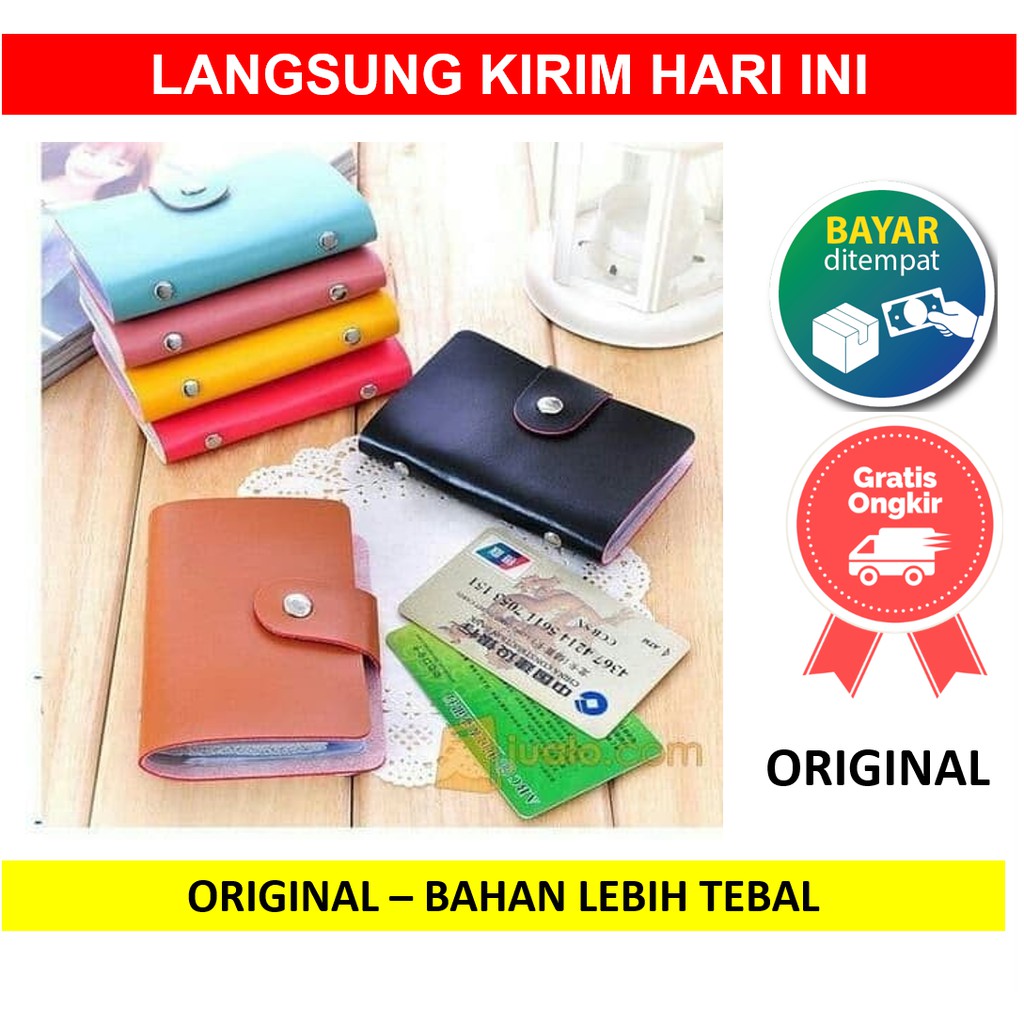 Promo Dompet Kartu Kulit Kredit Nama Kancing isi 24 Slot Warna Kredit Card Clip Holder Souvenir