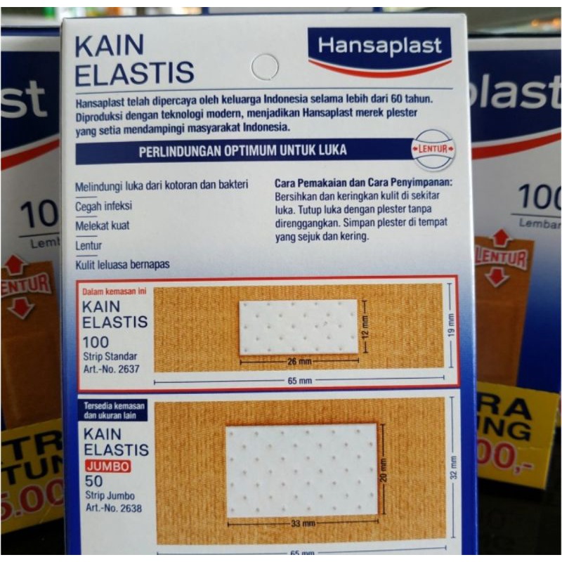 PLESTER KAIN ELASTIS HANSAPLAST STD 100 LEMBAR