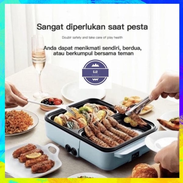 Panci Elektrik 2 In 1 Fleco 601 BBQ Dan Steamboat Peralatan Masak Mini Elektrik Baking Pot