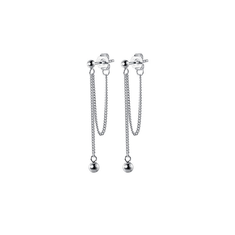 100% Anting perak  925 Anting-Anting Drop + Anting-Anting Stud 1.2 Mm Rantai Samping Korea Fashion Perhiasan Hadiah Bebas Alergi