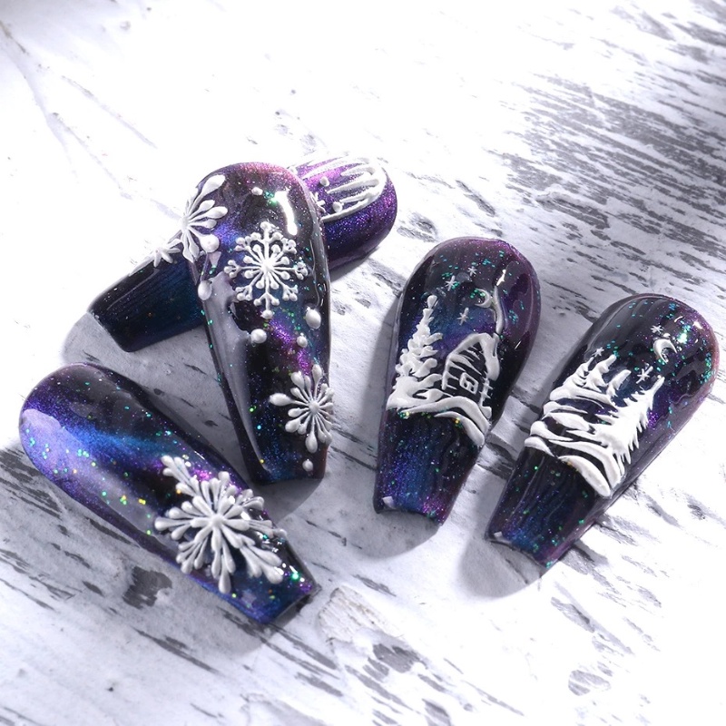 [ 1Pc 5D Winter Snowflower Nails Sticker  Art Decorations Nail Makeup Tools for Girls ]