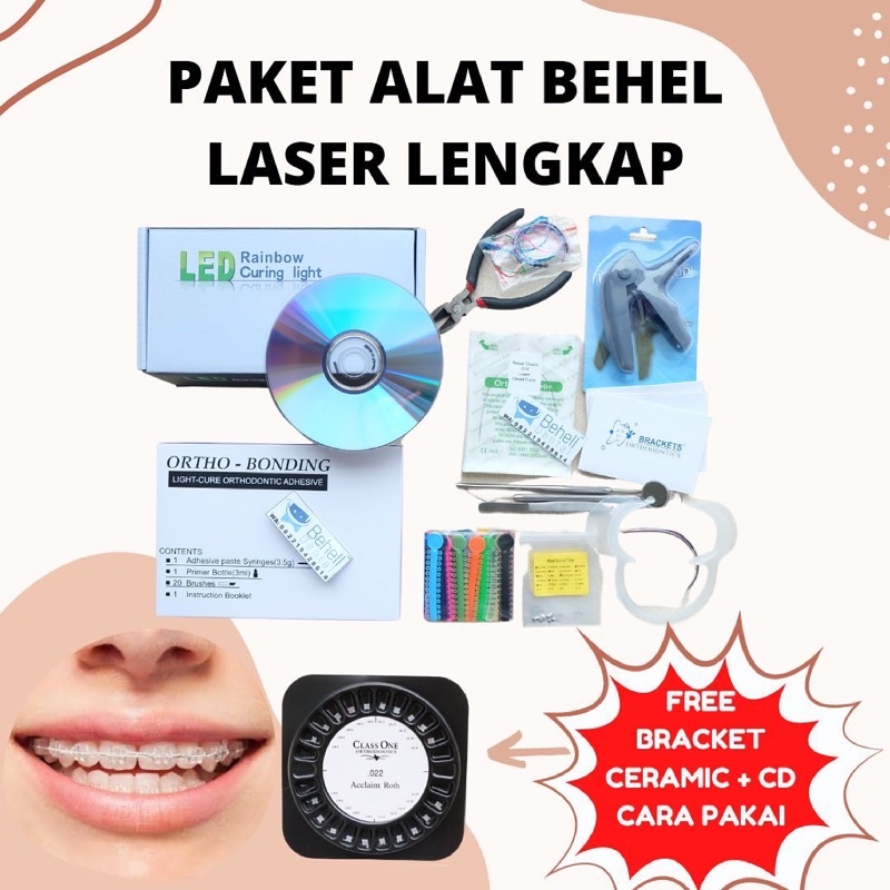 ORIGINAL PAKET ALAT BEHEL LENGKAP LASER // Alat Usaha Pemasangan Kawat Gigi Lem Orthobonding Light Cure // Sepaket Lem Ortho Bonding LC Curing // ISI Niti Bracket Amplop Buccal Tube Karet Power Chain O Kaca Sonde Pinset Gun Shooter Pembuka Mulut Dll