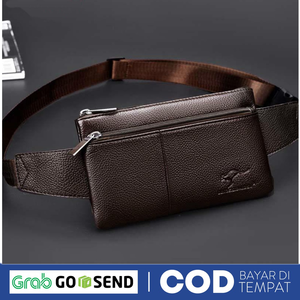 COD Highland Tas Pinggang Pria Kulit PU Kasual Anti Air Waist Bag Fashion Korea IMPORT TS607