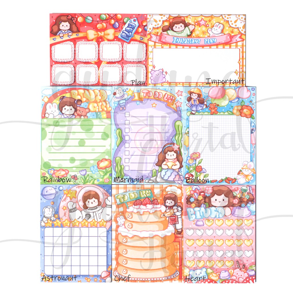 Memo Colorfull Cute Girl Planner Memopad Cewek Imut DIY Scrapbook GH 301381