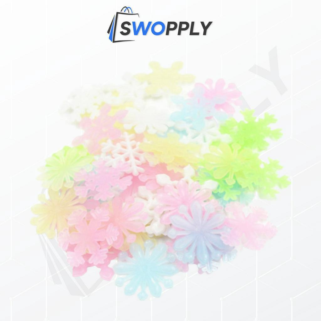 Swopply HL0024 Stiker Salju Cahaya Sticker Snowflakes Glow In The Dark Dekorasi Kamar