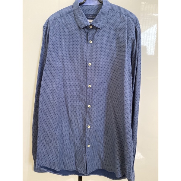 bekas kemeja pria zara slim tangan panjang fit biru