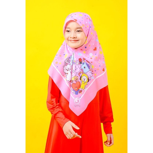 VOAL SEGIEMPAT PRINTING ANAK BT21 FULL COLOUR / HIJAB ANAK KARAKTER / VOAL ANAK / JILBAB ANAK