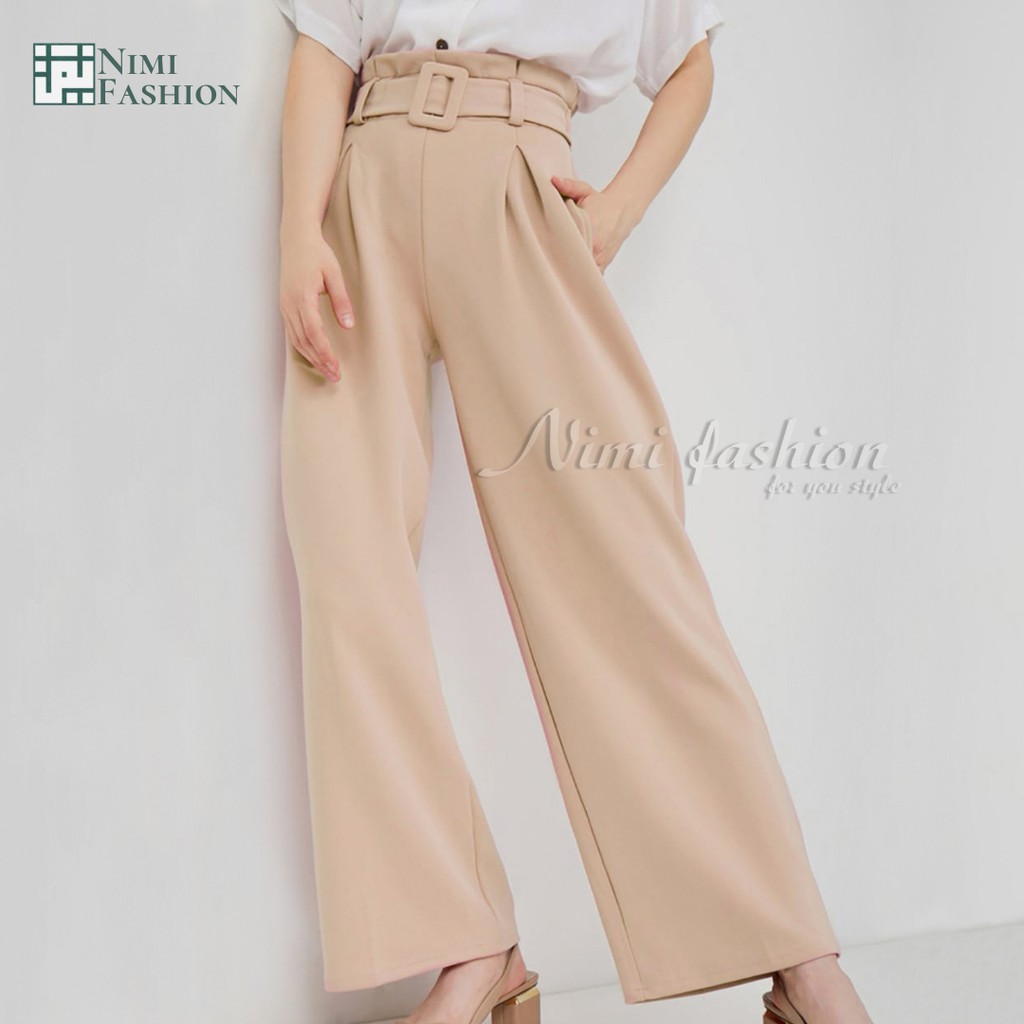 Celana Premium Scuba Import / Celana Kulot High Waist Office Pants Import / Wide Leg Free belt