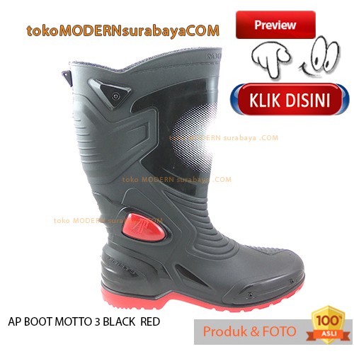 Ap Boot MOTTO 3 Hitam Merah sepatu boots anti air sepatu banjir proyek