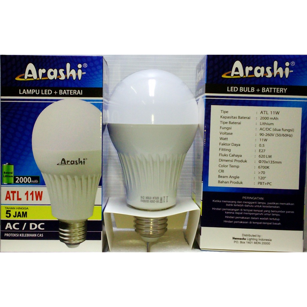 Bola Lampu Bohlam LED Arashi 11W AC / DC Emergency Rechargeable