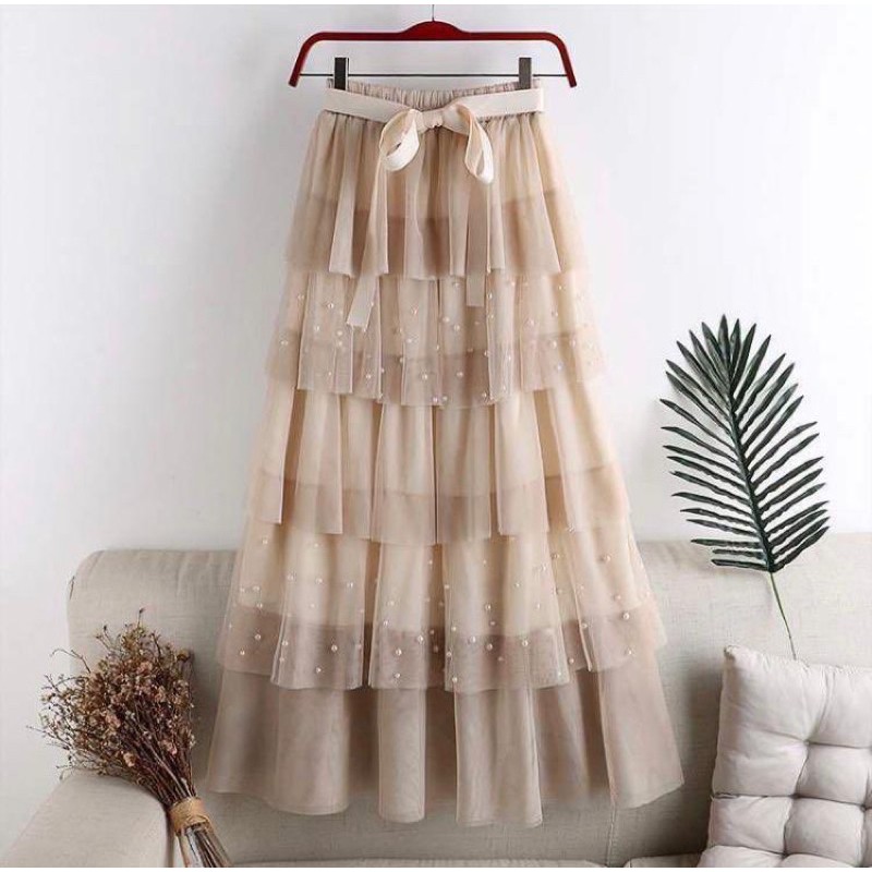 Rok Tutu Import Panjang Susun Tingkat Mutiara | Tutu Maxi Skirt Import - KLV