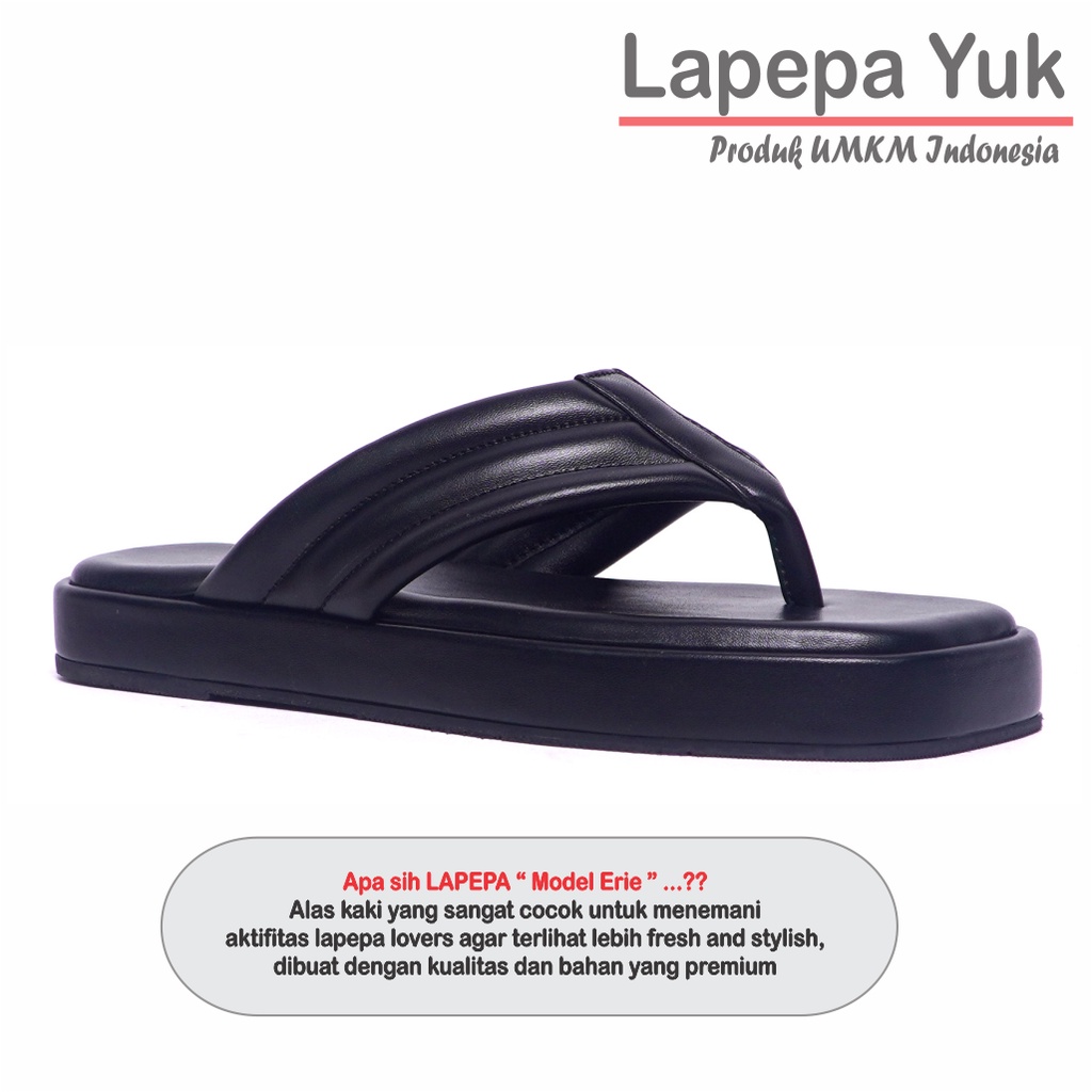 LAPEPA YUK - Sandal Wanita Jepit Wedges ERIE Sendal Japit Platform Perempuan Empuk  Sandals Cewe Capit Tinggi 3 cm  Size 36 37 38 39 40  Untuk Rumahan Santai Warna BLACK Hitam Premium Selop Wejes Kekinian Terbaru Shoes Ori Original Mall Official Store