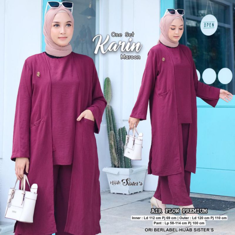 Karin Oneset/ Oneset Wanita Muslim Terbaru/ Setcel Wanita Kekinian/ Setelan Celana Panjang Wanita Muslim/ Setelan Baju Muslim Wanita Dewasa