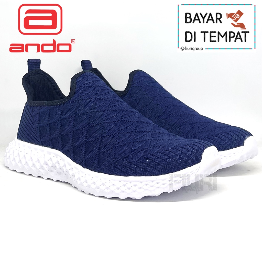 FIURI - Ando Original - FUBORU 39-43 Navy - Sepatu Sneakers Pria - Sepatu Olahraga Pria - Sepatu Knit Rajut Pria - Sepatu Jogging Pria - Sepatu Sport - Sepatu Slip On Pria - Sepatu Cowok