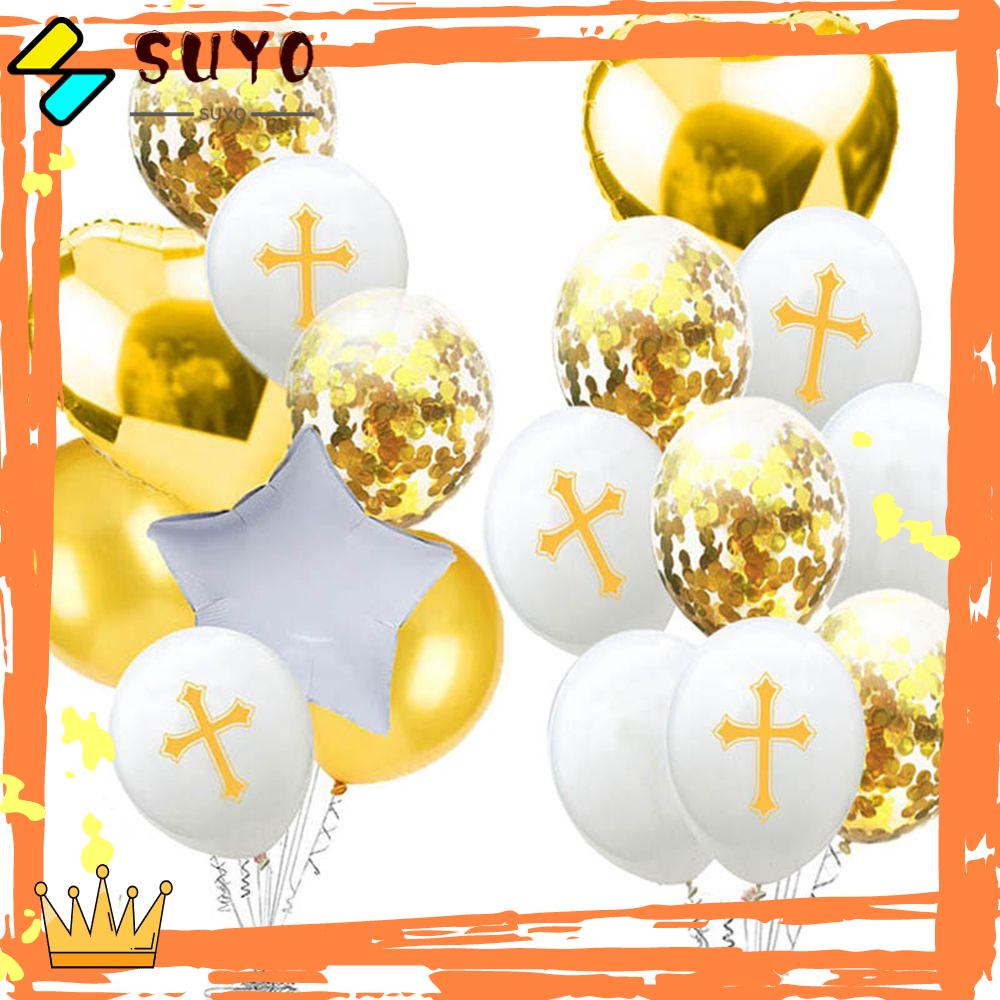 9 / 10Pcs Balon Foil Desain Bless Cross Untuk Dekorasi Baptisan