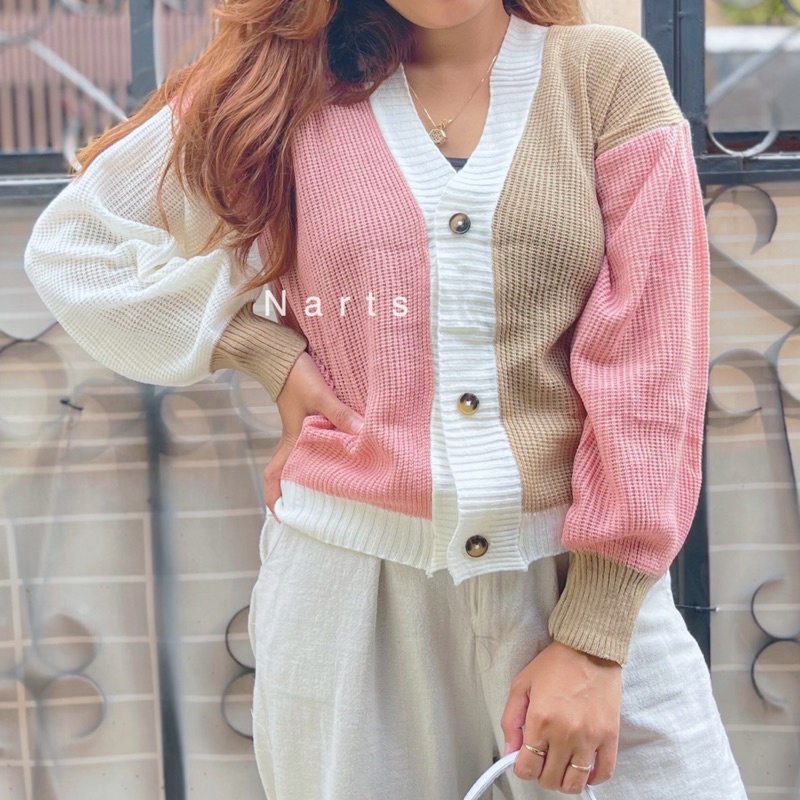 Candy Outer Cardy 3 Tone / Atasan Baju Rajut Wanita