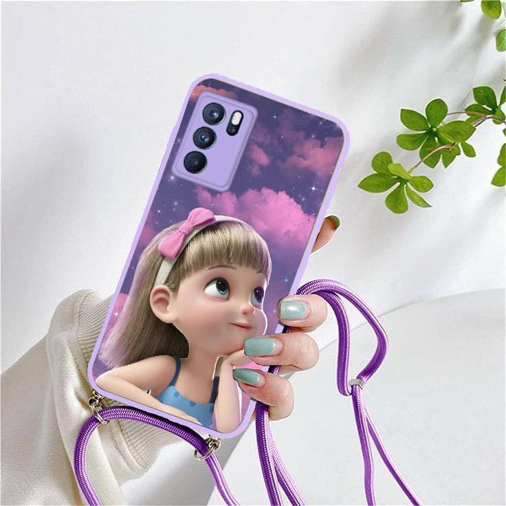 Softcase Kaca Ungu/Lilack + Tali Oppo A16 Oppo A54 Oppo A15 Oppo A5s Reno 5 Reno 5F Reno 6 (4G) | so