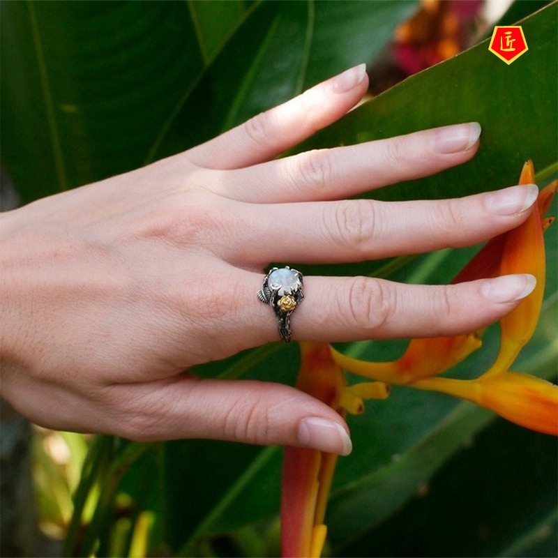 [Ready Stock]Moonstone Silver Ring Retro Personality