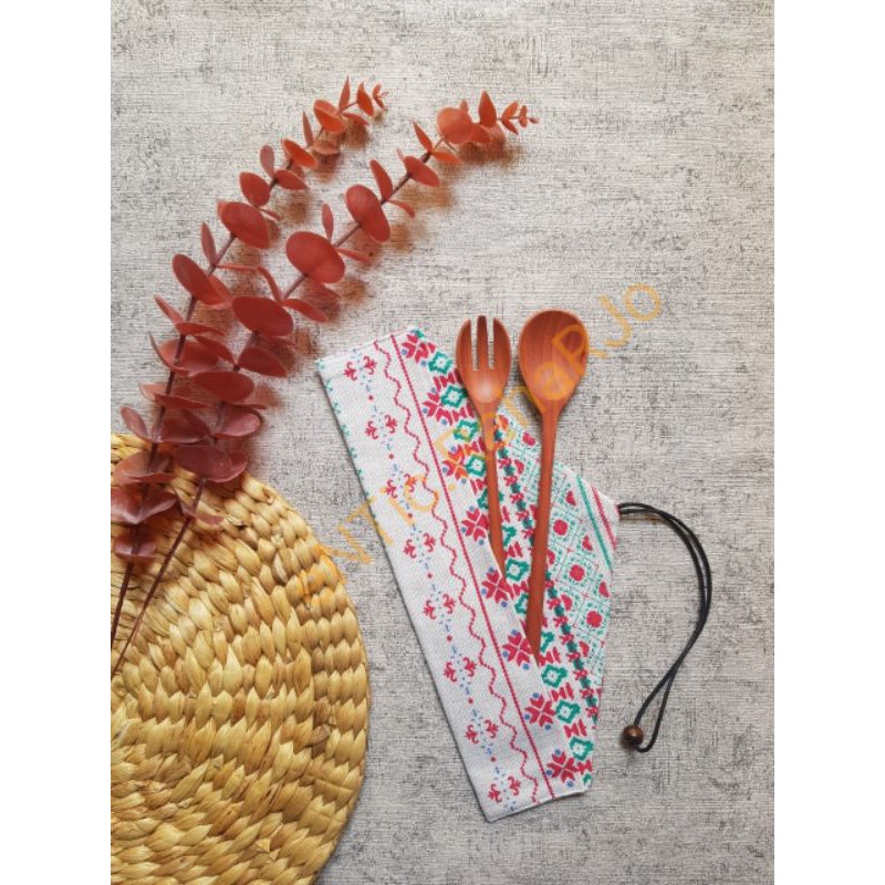 Sendok Garpu Spork / Set Sendok Garpu Makan / Alat Makan Kayu / Handmade / Ecofriendly / Food Grade