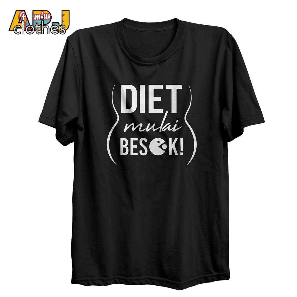 Baju Kaos Cowok Distro Pria Sablon Tulisan Lucu T Shirt Oversize Jumbo Big Size XXXL Diet Mulai Beso