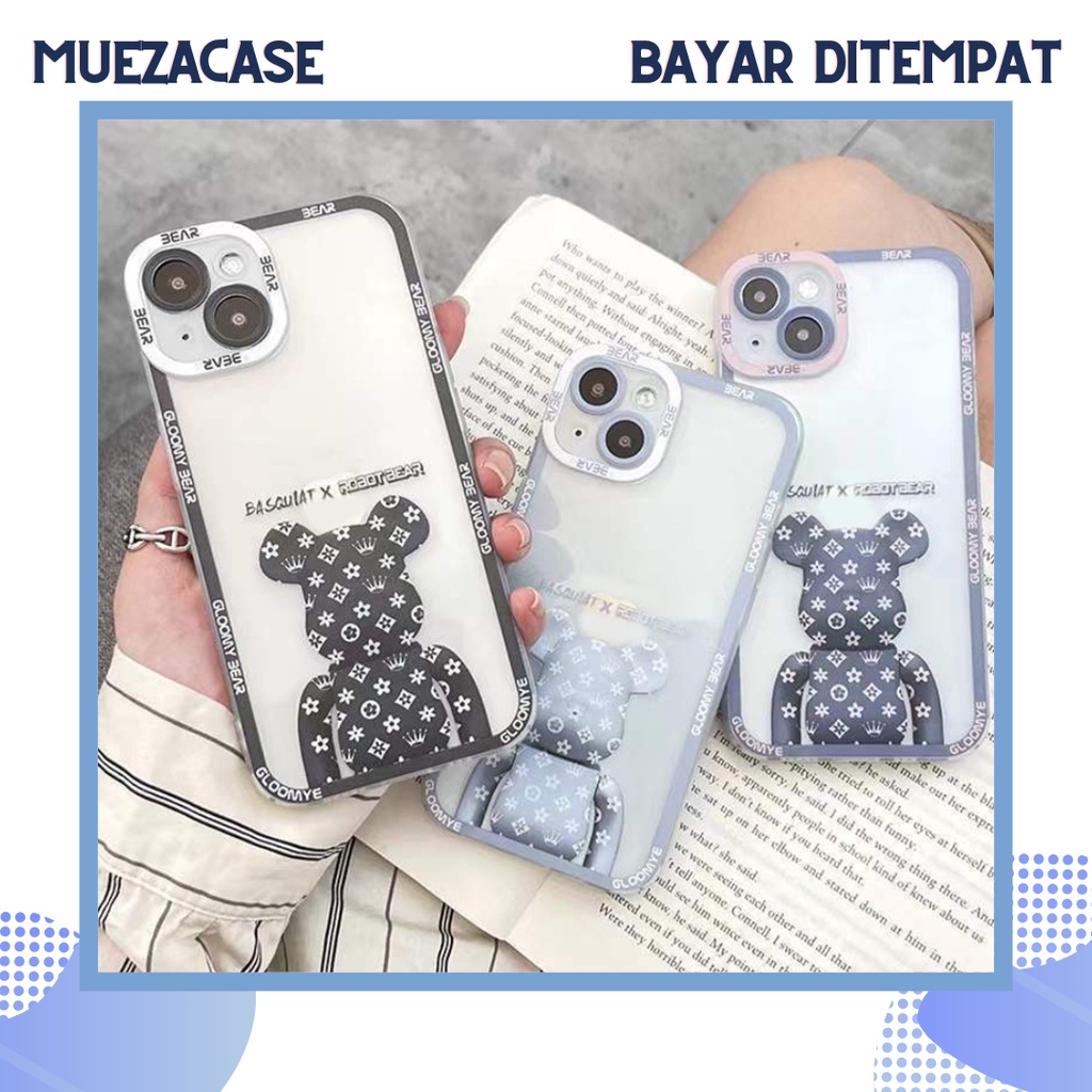 Casing Soft Case iPhone 6 6S 7 8 Plus SE 2020 XR 11 Pro Max Basquiat x Robot Bear Black Gray TPU Sil