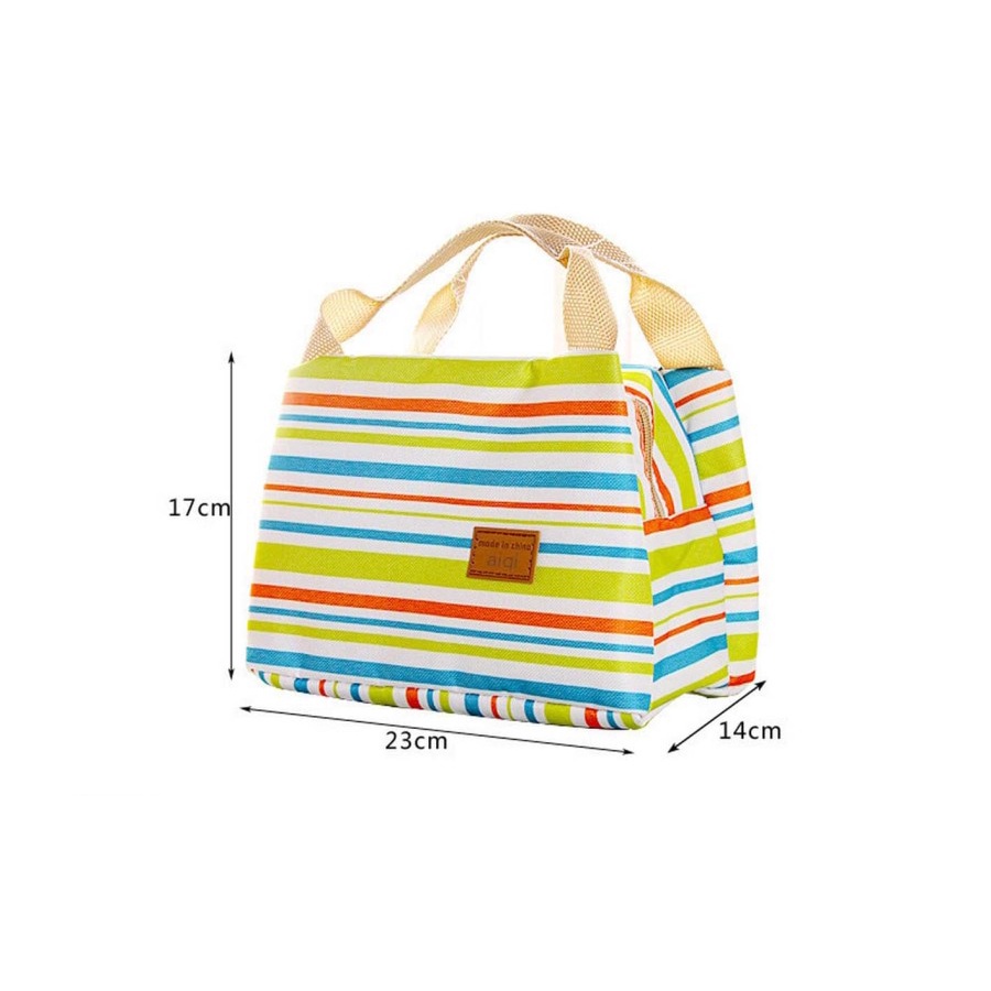 Promo Terbaru!!!  Tas Bekal Lapis Aluminium Tahan Panas Dingin Lunch Cooler Bag Salur Motif Garis Berkualita