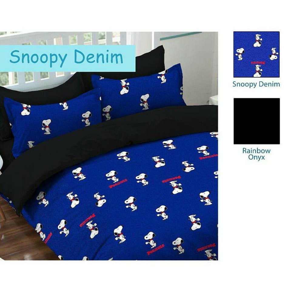 Vhepra Sprei Katun Motif Snoopy Denim Biru Tua