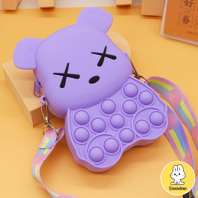 Kekerasan Beruang Dompet Koin Silikon Dekompresi Gelembung Pinch Messenger Tas Mainan Selempang -Doo