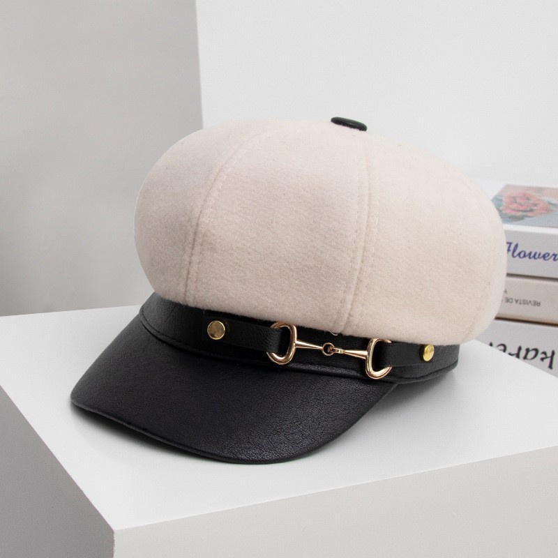 Topi Baret Bahan Kulit Gaya Vintage Korea Untuk Wanita