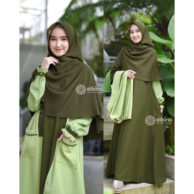 ORI Gamis  Elbina Set Gamis + Outer + Khimar| Pasmhina Bisa COD |  | Size S M L XL | Bahan Moscrape