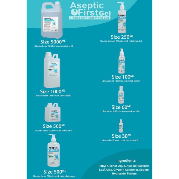 Hand Sanitizer Gel (Refill) 5000 ml Aseptic First - Wangi Aloevera - Handsanitizer